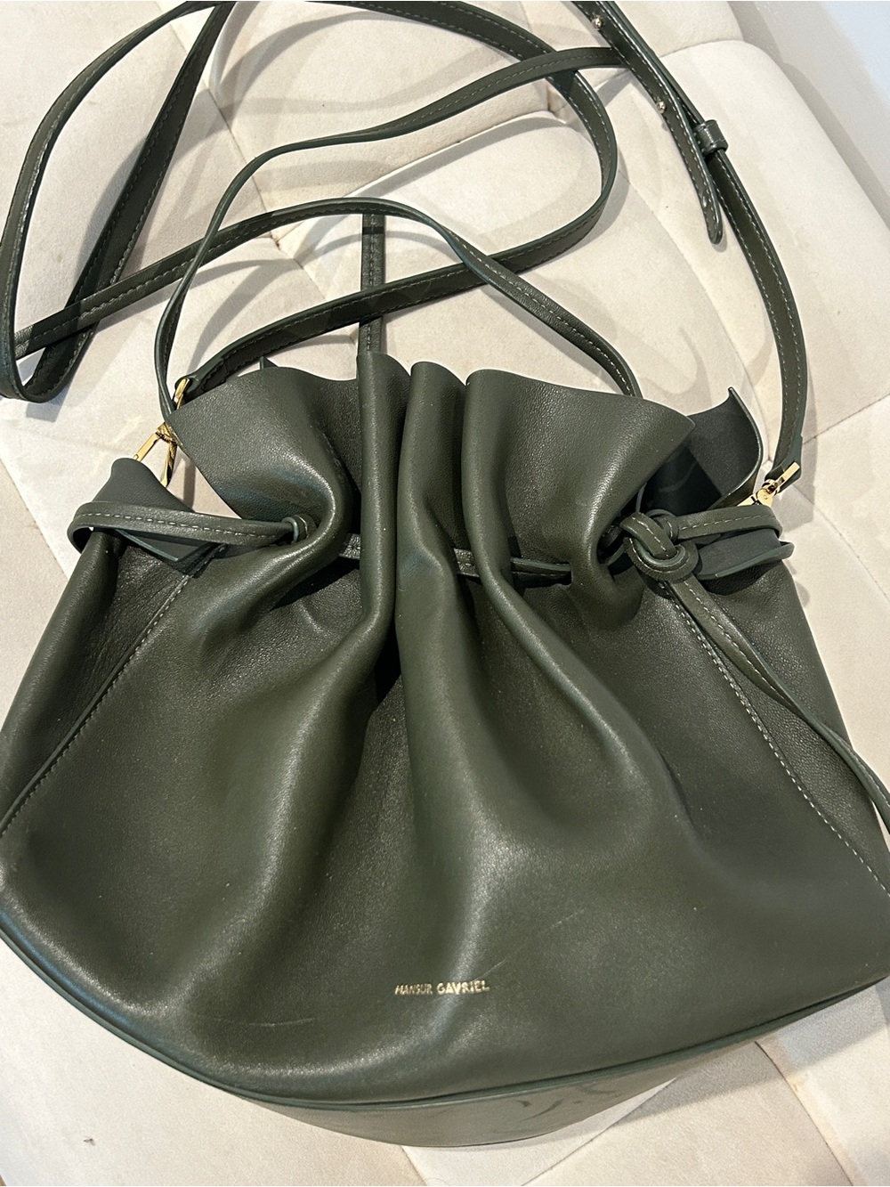 Mansur Gavriel Olive Green Leather Drawstring Crossbody